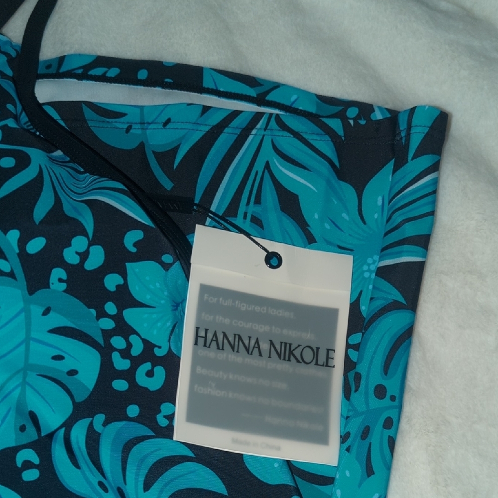 NWT Hanna Nikole Women's Blue Leaf Print Tankini Set - Picture 3 of 5